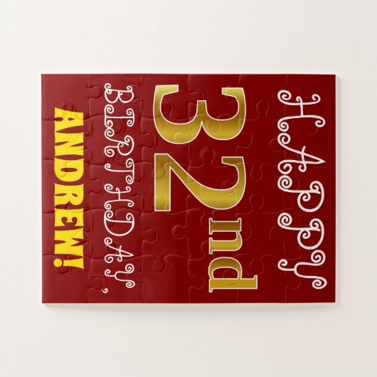 Rode, Faux Gold 32e verjaardag + Aangepaste naam P Legpuzzel (Horizontaal)