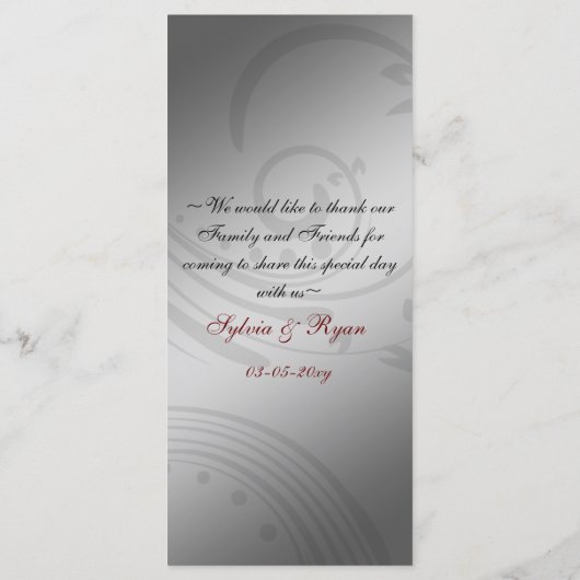 Rode FAUX ribbon  broch Wedding Menu (Achterkant)