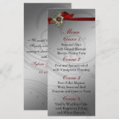 Rode FAUX ribbon  broch Wedding Menu (Voorkant / Achterkant)