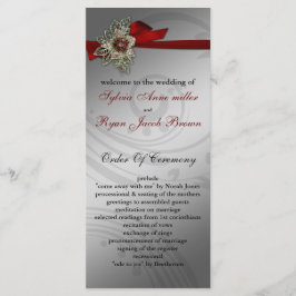 Rode FAUX ribbon  broch Wedding Programmakaart
