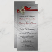 Rode FAUX ribbon  broch Wedding Programmakaart (Voorkant / Achterkant)