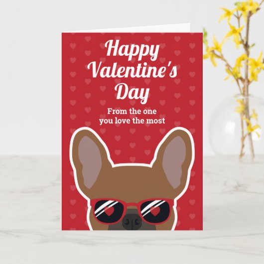 Rode Fawn Franse Bulldog Valentijnsdag kaart (Gele Bloem)