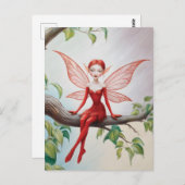 Rode fee op een ledemaat gekleurde potlood schets briefkaart (Voorkant / Achterkant)