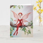 Rode fee op een tak "Gefeliciteerd!" Kaart (Gele Bloem)