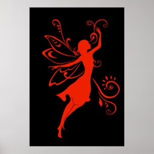Rode Fee Silhouet Elegante Vleugelige Fantasie Poster