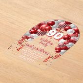 Rode feestballonnen 90ste verjaardagsfeest acryl uitnodigingen (Laagn)