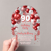 Rode feestballonnen 90ste verjaardagsfeest acryl uitnodigingen (Insitu (Draagbaar))