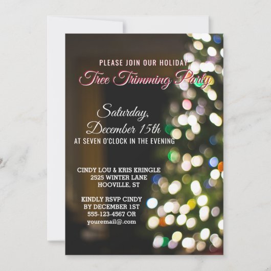 Rode feestdag kerstboomversiering Uitnodiging (Voorkant)