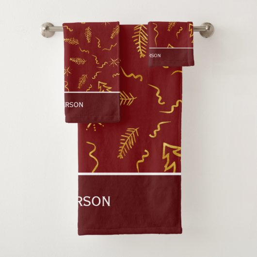 Rode feestdag met gouden kerstbomen bad handdoek (Insitu)