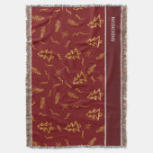 Rode feestdag met gouden kerstbomen deken (Voorkant Verticaal)