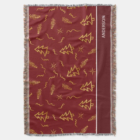 Rode feestdag met gouden kerstbomen deken (Voorkant Verticaal)