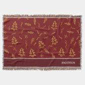 Rode feestdag met gouden kerstbomen deken (Voorkant)