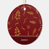 Rode feestdag met gouden kerstbomen keramisch ornament (Links)