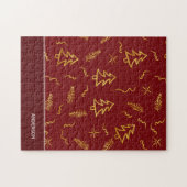 Rode feestdag met gouden kerstbomen legpuzzel (Horizontaal)