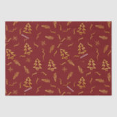 Rode feestdag met gouden kerstbomen tissuepapier (Voorkant)