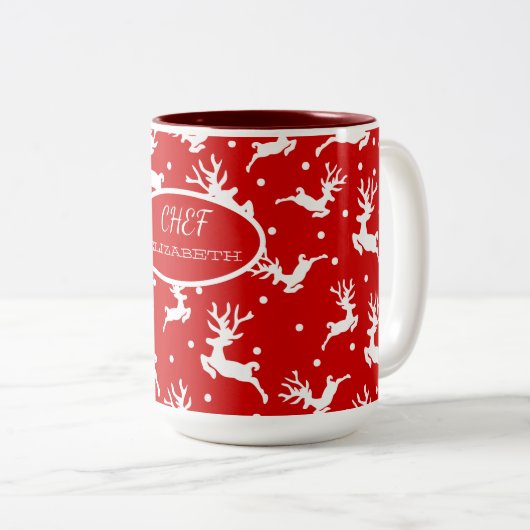 Rode feestdag met kerstavond tweekleurige koffiemok (Voorkant rechts)