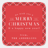 Rode feestdag Plaid Kerstmis Vierkante Sticker (Voorkant)