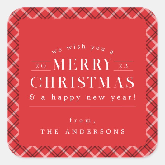 Rode feestdag Plaid Kerstmis Vierkante Sticker (Voorkant)