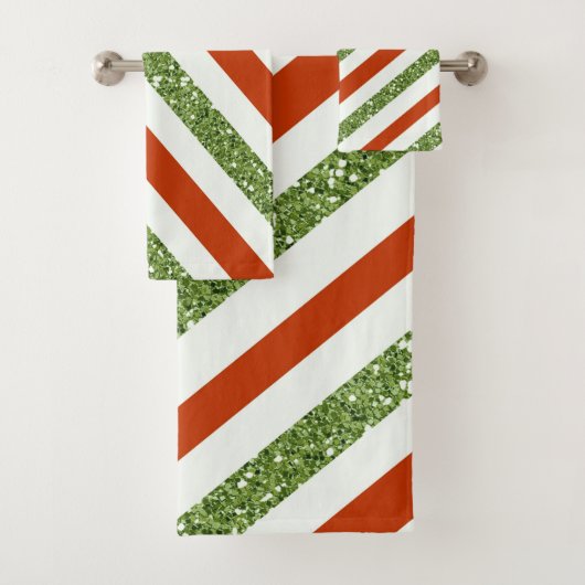 Rode Feestdagen & Lichtgroene Glitter Strepen Bad Handdoek (Insitu)