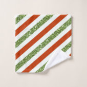 Rode Feestdagen & Lichtgroene Glitter Strepen Bad Handdoek (Wasdoekje)