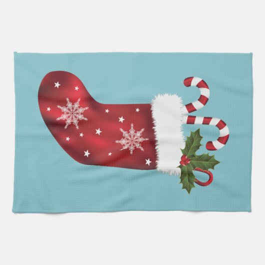 Rode feestdagen op blauw theedoek (Horizontaal)