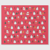 Rode Feestelijke Katten & Kerstbomen Inpakpapier (Vlak)