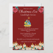 Rode Feestelijke Kerstavond Kaarslicht Service Kaart (Voorkant)