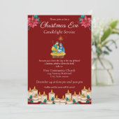 Rode Feestelijke Kerstavond Kaarslicht Service Kaart (Staand voorkant)
