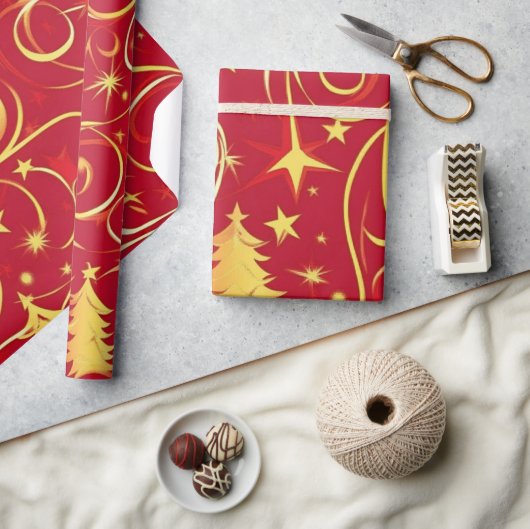 Rode feestelijke kerstpatronen cadeaupapier (Crafts)