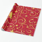 Rode feestelijke kerstpatronen cadeaupapier (Uitgerold)