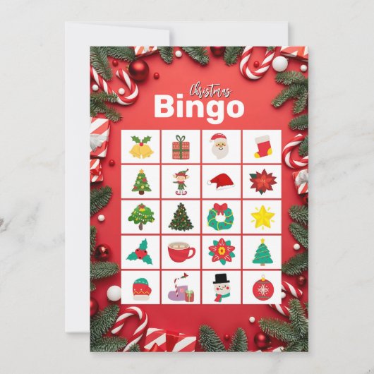 Rode Feestelijke Leuke Kerstbingo Kaart (Voorkant)