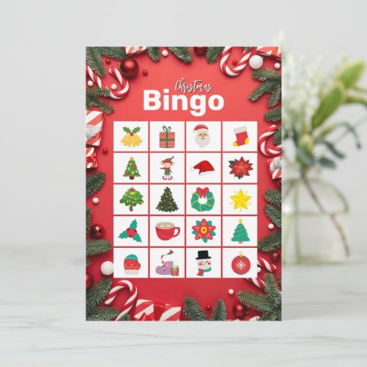 Rode Feestelijke Leuke Kerstbingo Kaart (Staand voorkant)