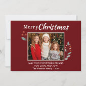 Rode feestelijke vrolijke kerstfoto feestdagenkaart (Voorkant)