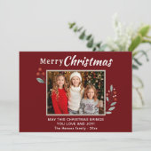 Rode feestelijke vrolijke kerstfoto feestdagenkaart (Staand voorkant)