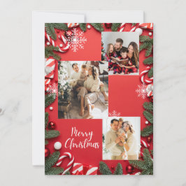 Rode feestelijke vrolijke kerstvakantie fotocollag kaart