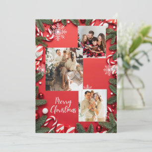 Rode feestelijke vrolijke kerstvakantie fotocollag kaart