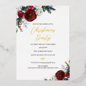 Rode feestelijke Waterverf met kerstfeest Folie Uitnodiging (Voorkant)