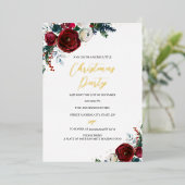 Rode feestelijke Waterverf met kerstfeest Folie Uitnodiging (Staand Voorkant)