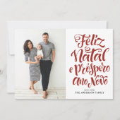 Rode Feliz Natal Kalligrafie Kerstfoto Feestdagenkaart (Voorkant)