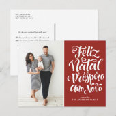 Rode Feliz Natal Kalligrafie Kerstfoto Feestdagenkaart (Voorkant / Achterkant)