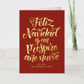 Rode Feliz Navidad Kalligrafie Kerstmis Folie Feestdagenkaart (Voorkant)