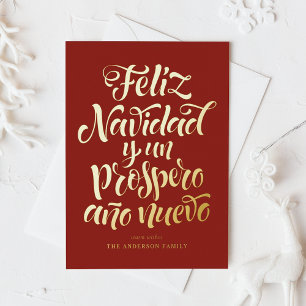 Rode Feliz Navidad Kalligrafie Kerstmis Folie Feestdagenkaart