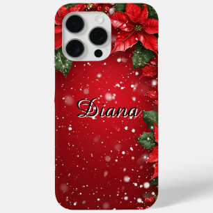 Rode Festive Groene Lijst met Poinsettia Bloem iPhone 15 Pro Max Hoesje