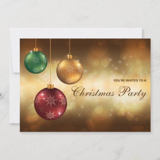 Rode Festive Kerstballen Kerstfeest Uitnodiging (Voorkant)