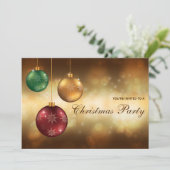 Rode Festive Kerstballen Kerstfeest Uitnodiging (Staand voorkant)