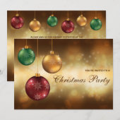 Rode Festive Kerstballen Kerstfeest Uitnodiging (Voorkant / Achterkant)