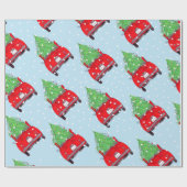 Rode Fiat 500 met kerstboom Waterverf Cadeaupapier (Vlak)