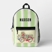 Rode fiets met bloemen gepersonaliseerde rugzak (Voorkant)
