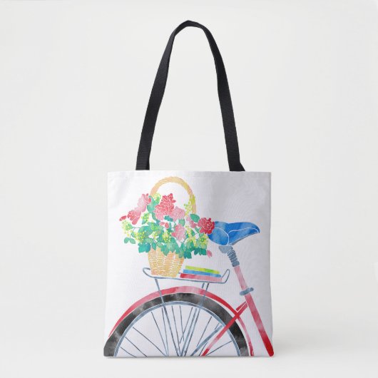 Rode fiets met bloemen mand tote bag (Voorkant)