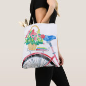 Rode fiets met bloemen mand tote bag (Dichtbij)